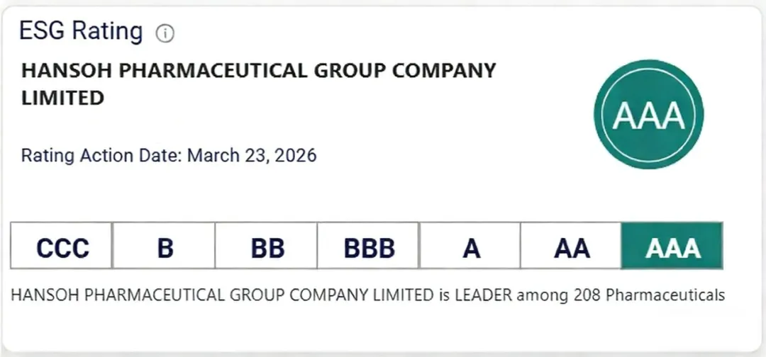 翰森制药获评MSCI ESG AAA评级 第1张 翰森制药获评MSCI ESG AAA评级 第1张